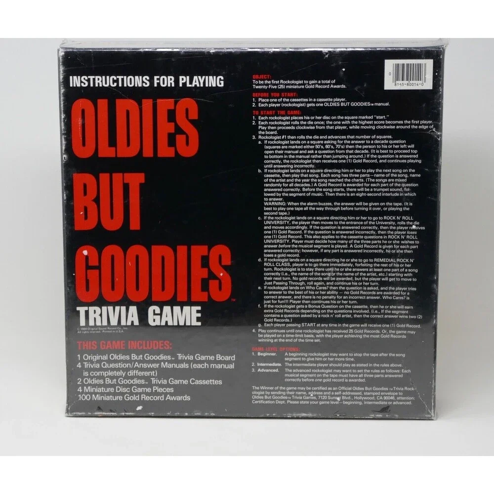 Original Sound Recording Oldies But Goodies Music Trivia Cassette Game SEALED